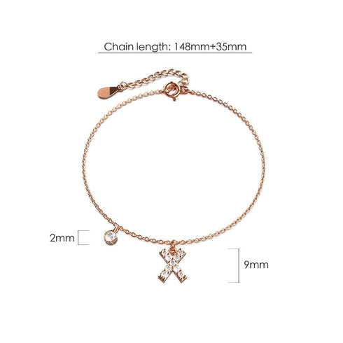 Solid 925 Sterling Silver Initial Crystal Personalised Alphabet Letter Bracelet Rose Gold Filled